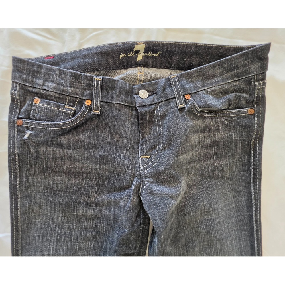 7 For All Mankind A Pocket Jeans Stretch Womens 30 Low Rise Black Boot USA Made - Picture 5 of 11